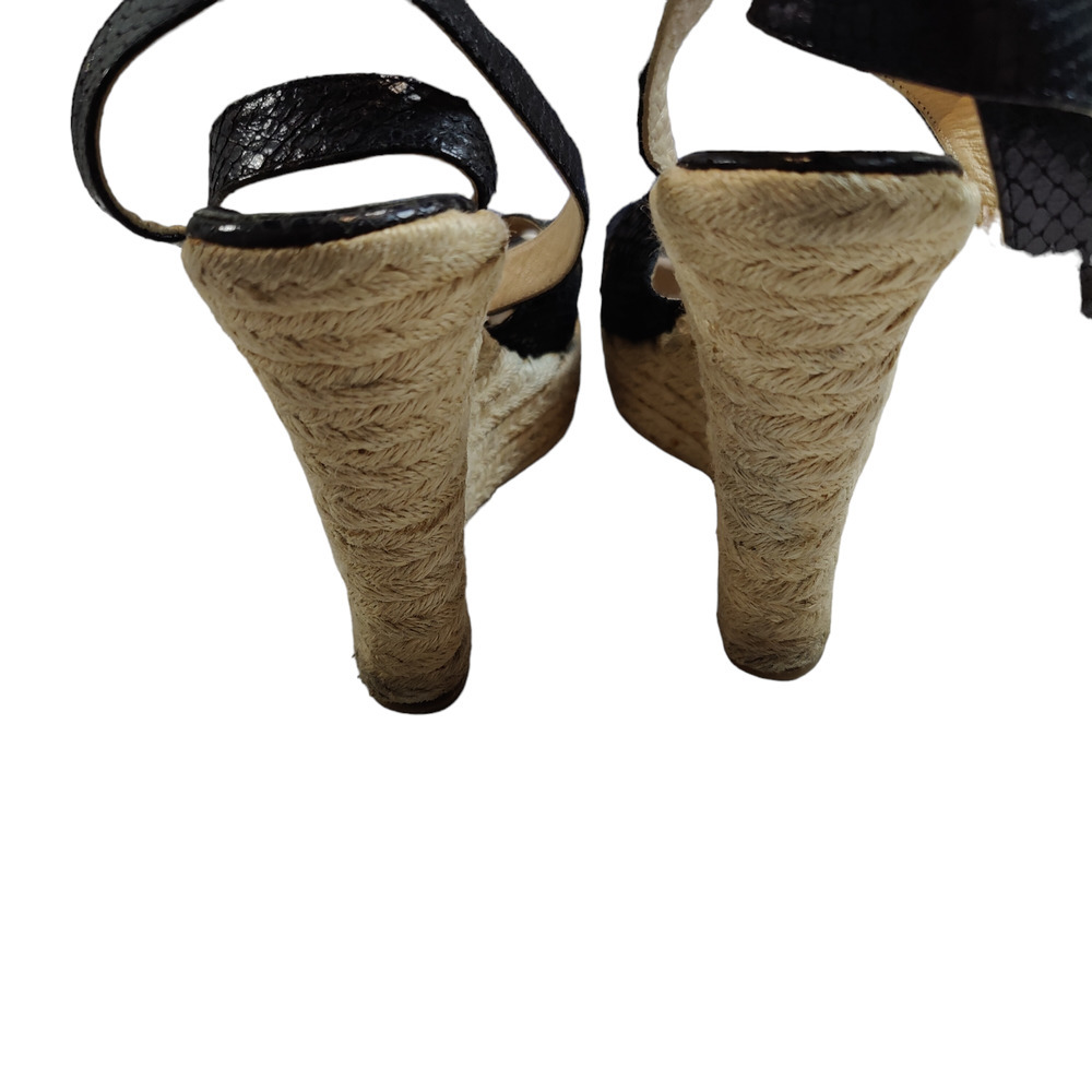 Jimmy Choo Sz 41 Black Python Espadrille Wedge Sandal Ankle Strap 10 - Picture 7 of 11